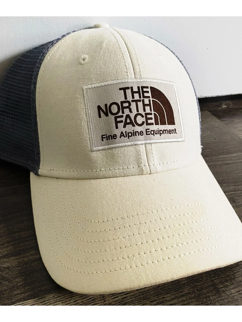 The North Face Ivory and Grey Two Tone Colorblock Trucker Hat